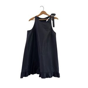Cynthia Rowley Silk Ruffle Shoulder Tie Dress Black 100% Silk L